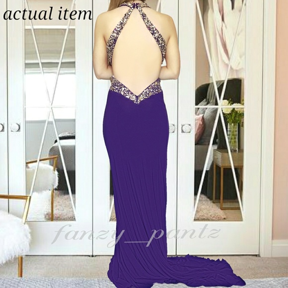 Tony Bowls prom dress cut out rhinestone purple 0 - Picture 3 of 7